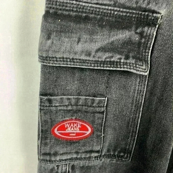 Wake Women’s Black Baggy Y2K Button Fly Carpenter/Cargo Style Wake Patches 2XL - Picture 6 of 12